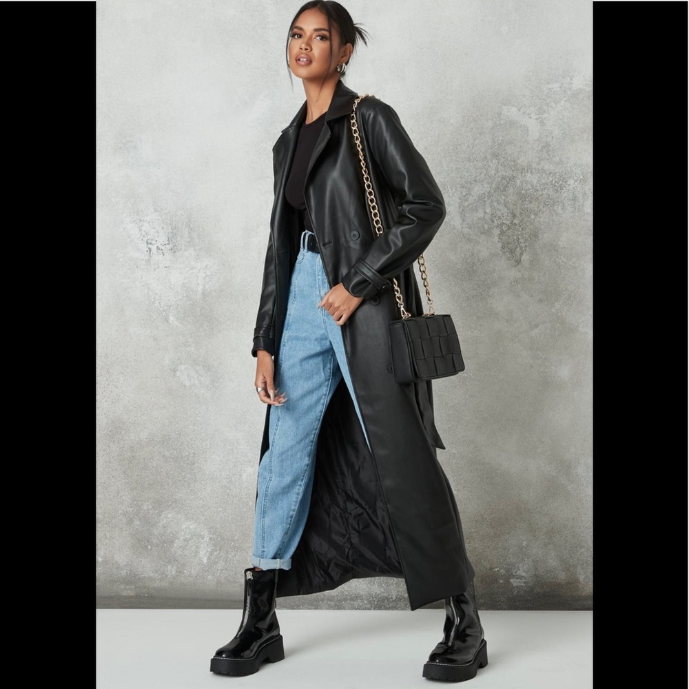 MISSGUIDED Faux Leather Belted Trench Coat NWT